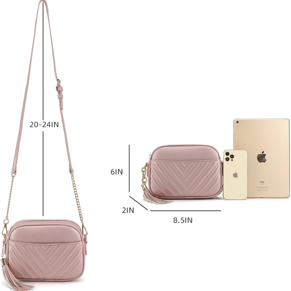 Lola Mae Quilted Crossbody Bag Blush Pink Adjustable Strap - Picture 5 of 14